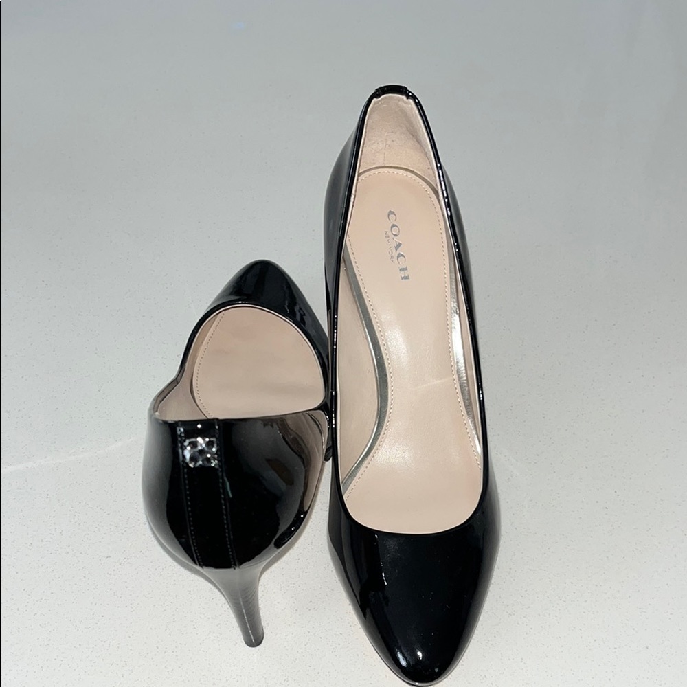 Sz 10 Coach Black 4” Patent Leather Heels with 1/2” platform